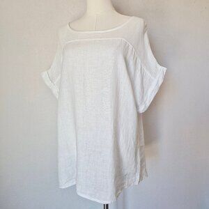 Lungo L'Arno Made in Italy 100%Linen Tunic Top Pullover Short Sleeve White